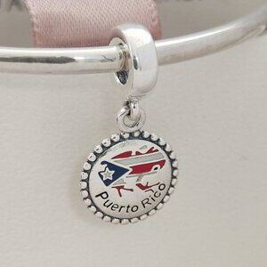 Pandora Engraved Frog Flag Puerto Rico Dangle Charm Travel Vacation Pendant S925